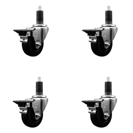 Service Caster 3-1/2'' Phenolic Swivel 1-1/4'' Expanding Stem Caster Set with Brake, 4PK SCC-EX20S3514-PHR-PLB-114-4